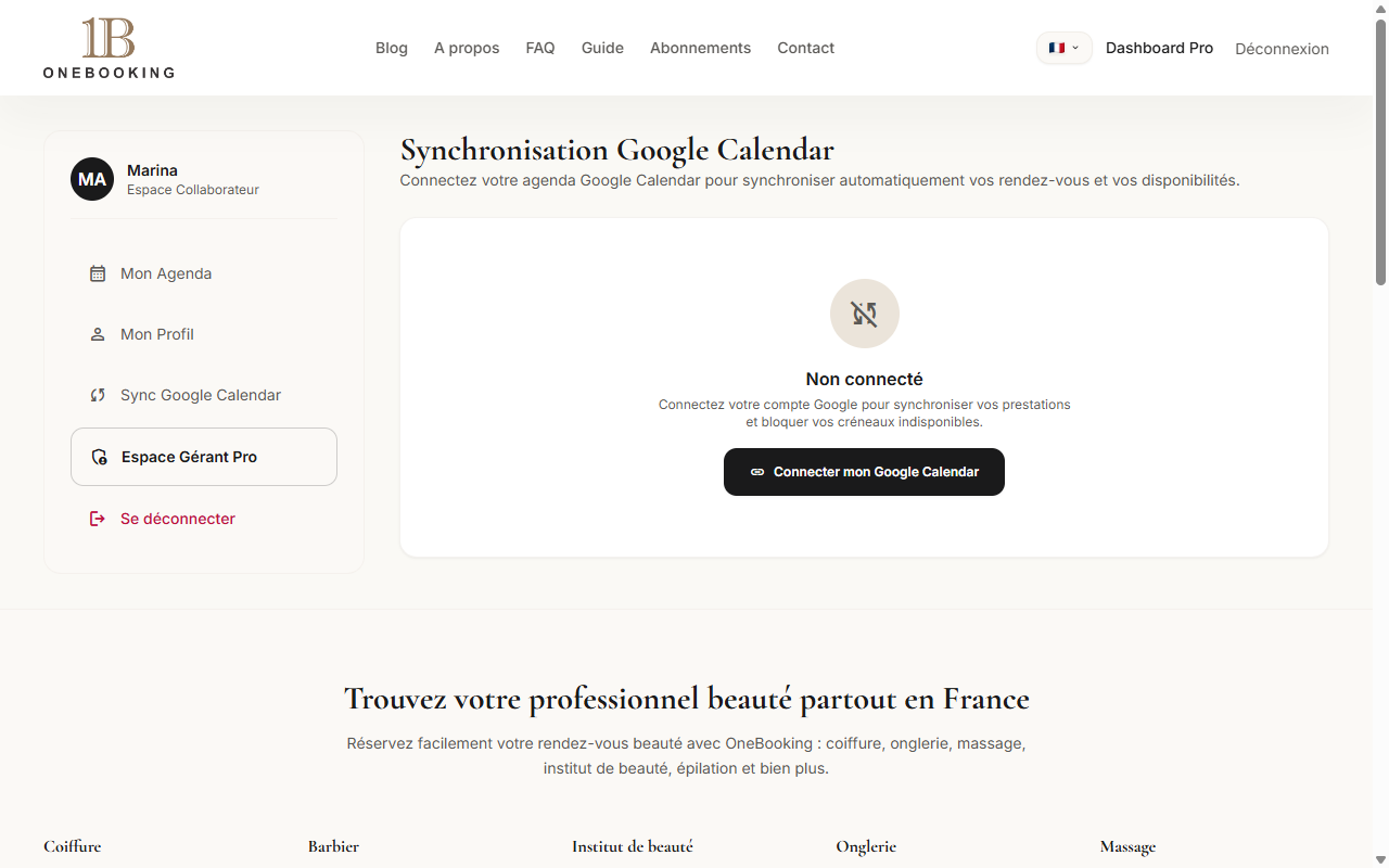 Activer la synchronisation Google Calendar depuis le menu collaborateur