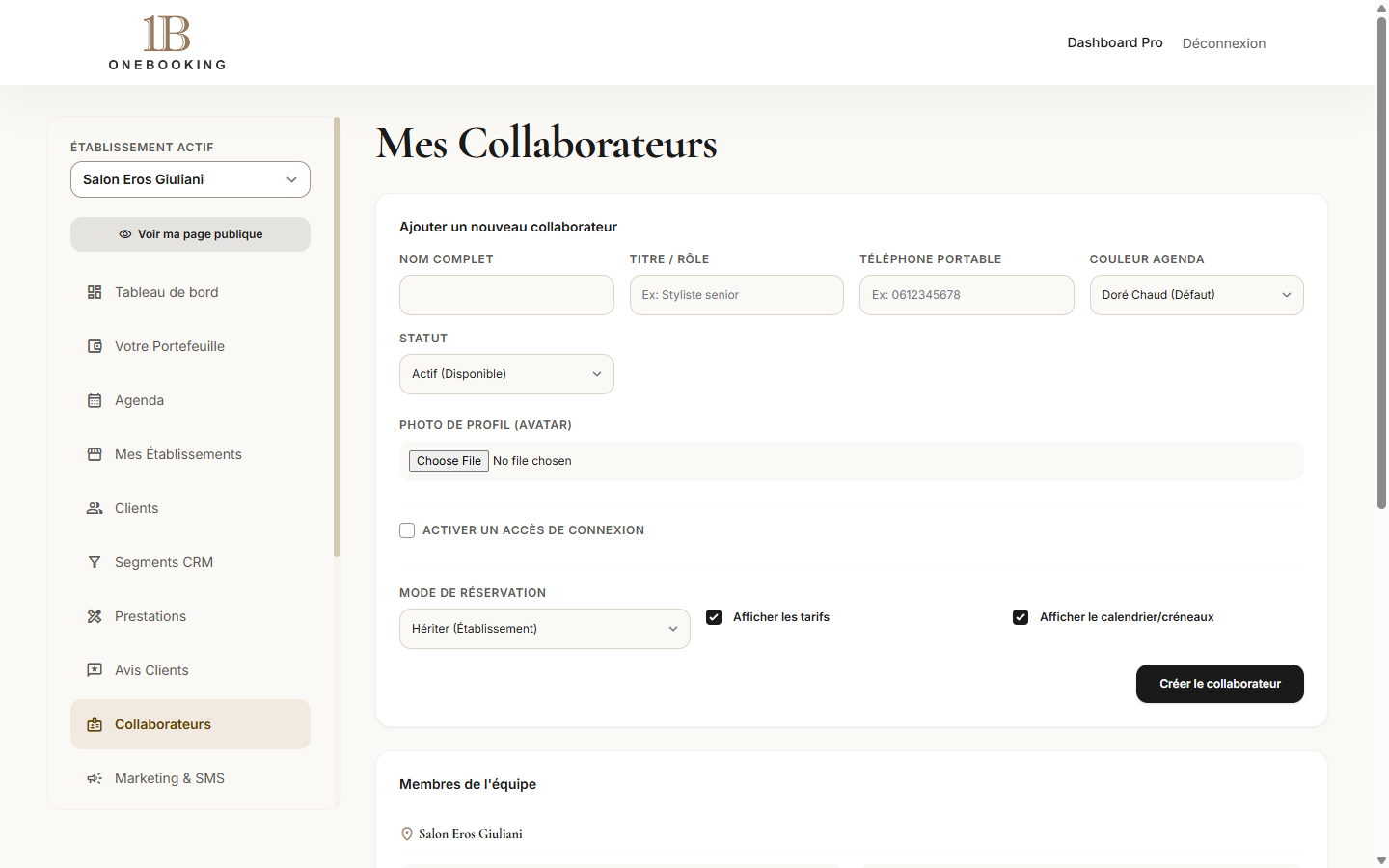 Gérer les collaborateurs et plannings dans l'espace pro
